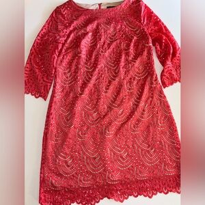 CORAL LACE DRESS 3/4 SLEEVE PINK CORAL DRESS SIZE 16 Madison Leigh Dress
